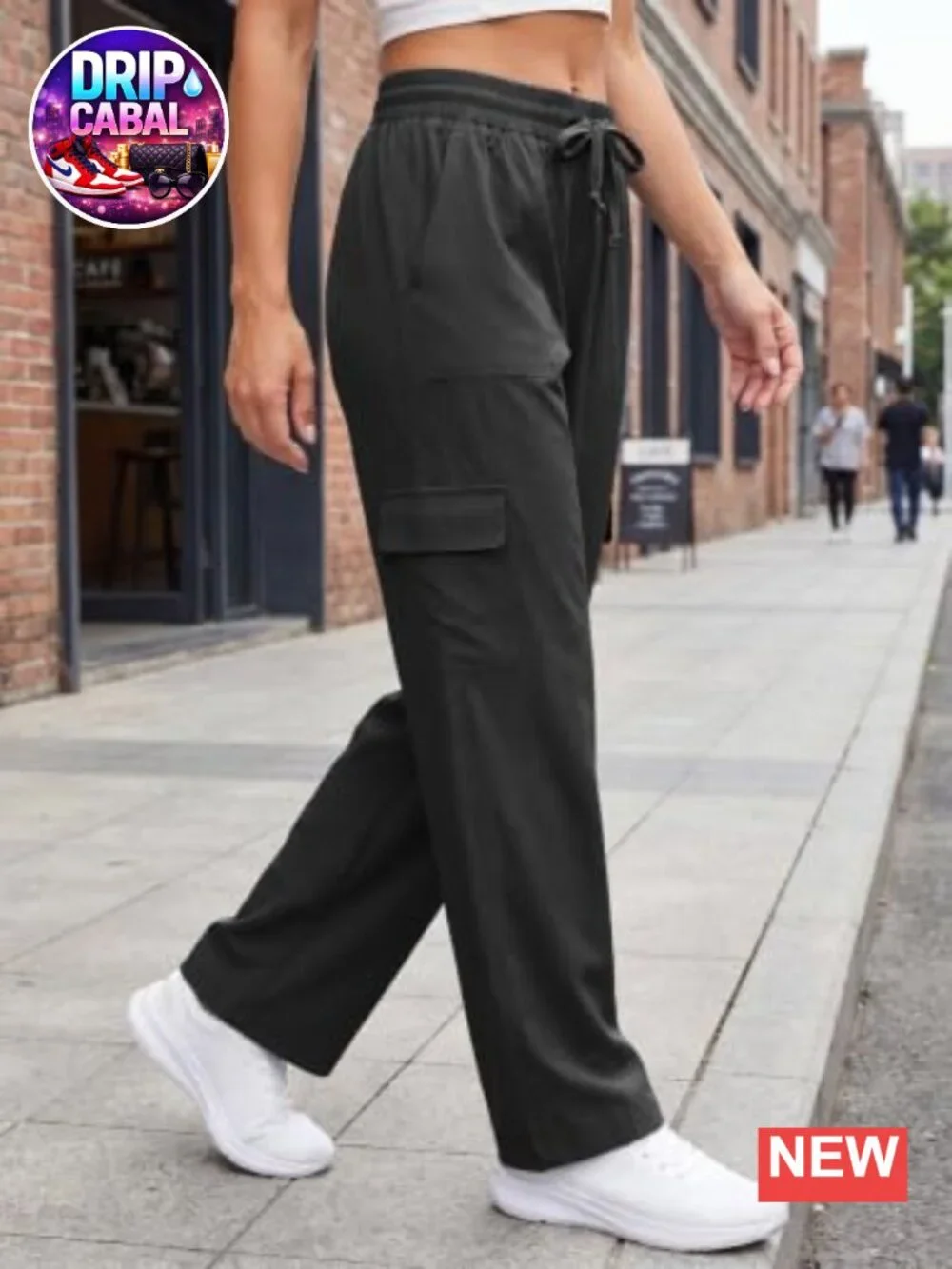 Womens High Waist Wide Leg Cargo Pants with Pockets Drawstring